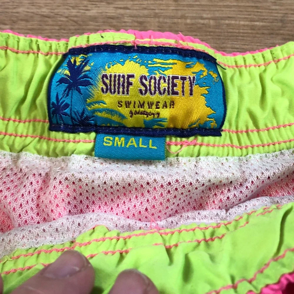 Surf Society Men's Small Swim‎ Shorts Pink Beach Surf Swim Logo Retro 80s 90s